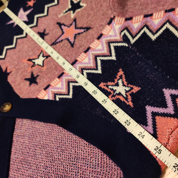 Johnny Was Shana Star Wool Cardigan Sweater Size XL Pink Blue Stars Sparkly NWOT - Picture 15 of 16